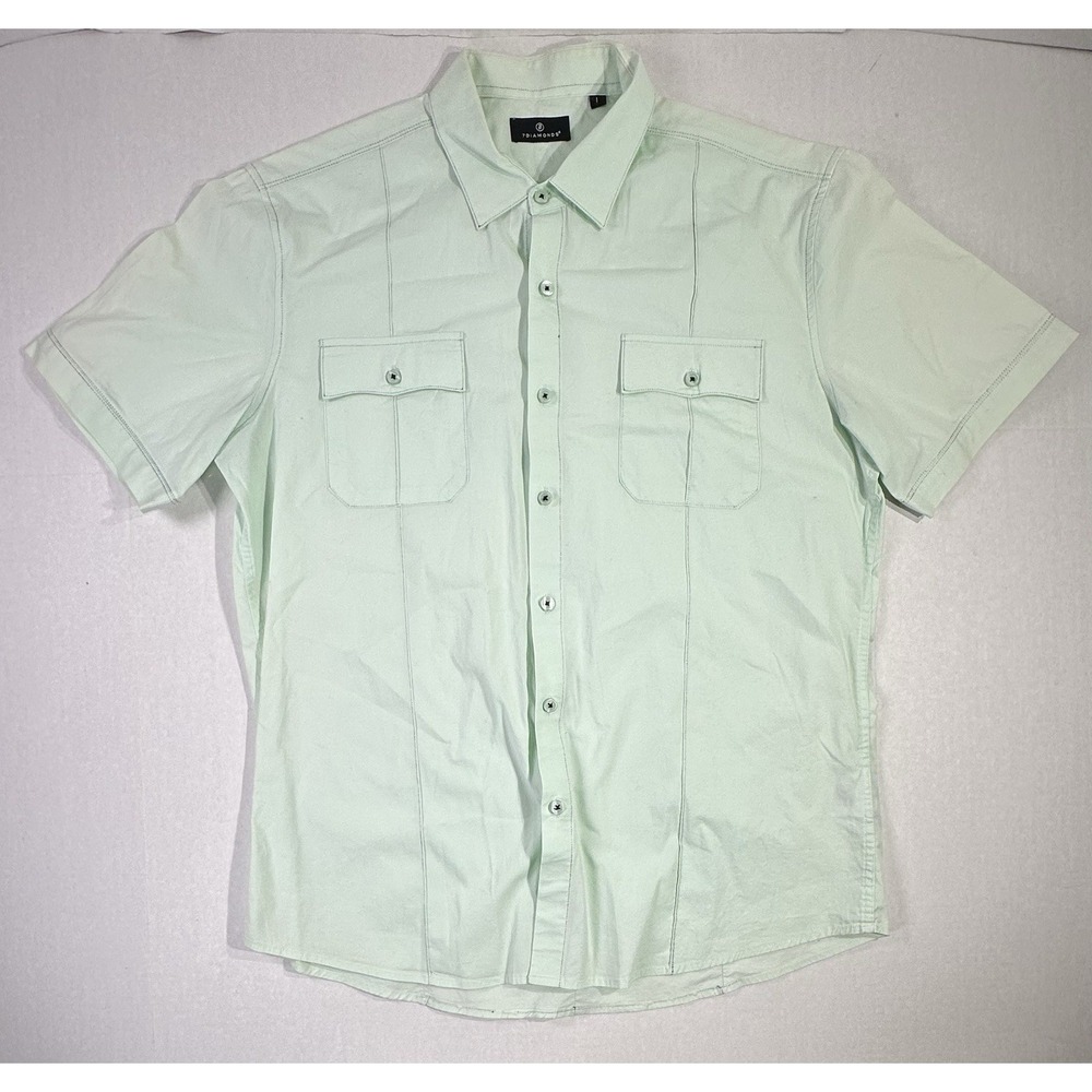 7 Diamonds Men's Short Sleeve Button-Up Shirt Green Casual Collared Size Large